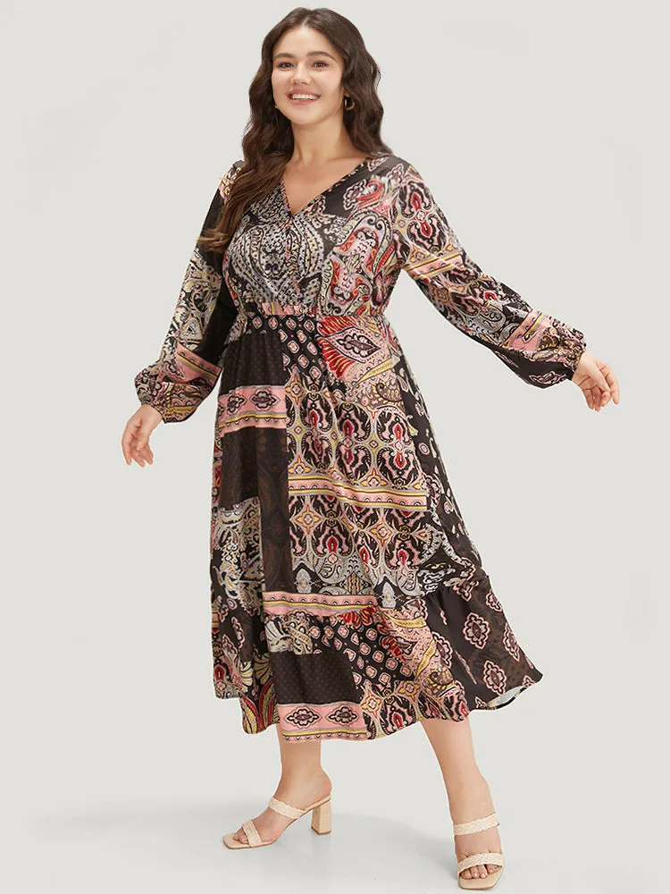Bandana Print Wrap Pocket Lantern Sleeve Dress sold by Bloomchic product image thumbnail 3