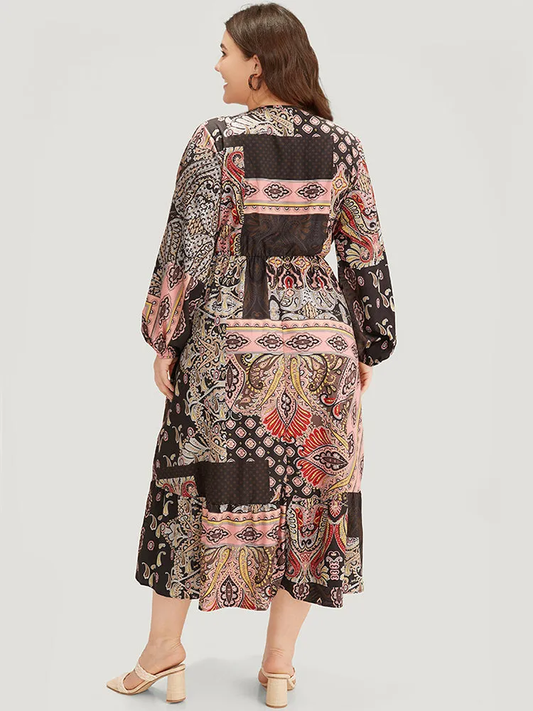 Bandana Print Wrap Pocket Lantern Sleeve Dress sold by Bloomchic product image thumbnail 2