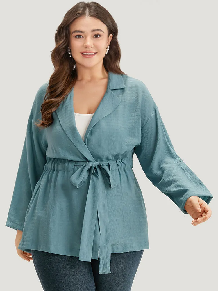 Plain Suit Collar Drawstring Ties Kimono sold by Bloomchic