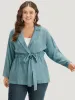 Plain Suit Collar Drawstring Ties Kimono sold by Bloomchic