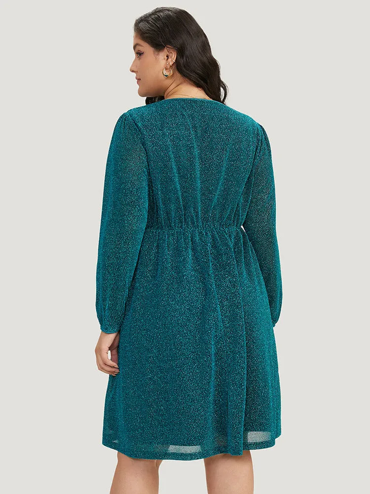 Glitter Overlap Collar Pocket Ruched Dress sold by Bloomchic product image thumbnail 3