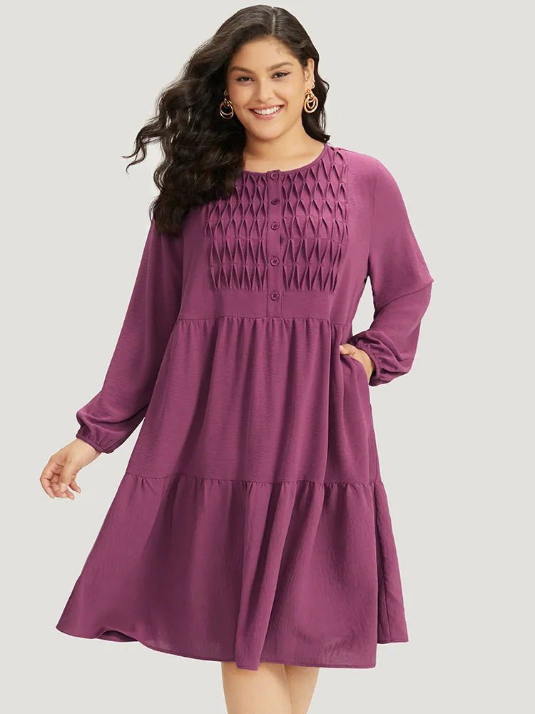 Plain Plicated Detail Layered Hem Dress sold by Bloomchic