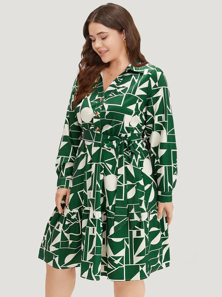 Geometric Shirt Collar Belted Pocket Flutter Dress sold by Bloomchic product image thumbnail 5