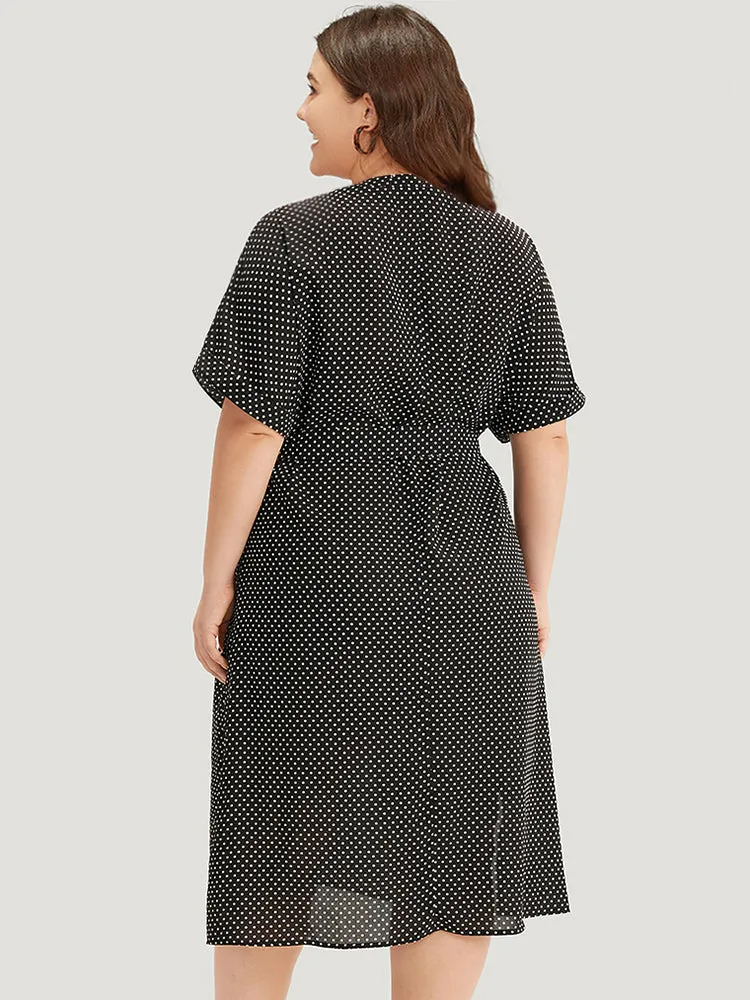 Polka Dot Notched Split Hem Button Through Roll Sleeve Dress sold by Bloomchic product image thumbnail 4