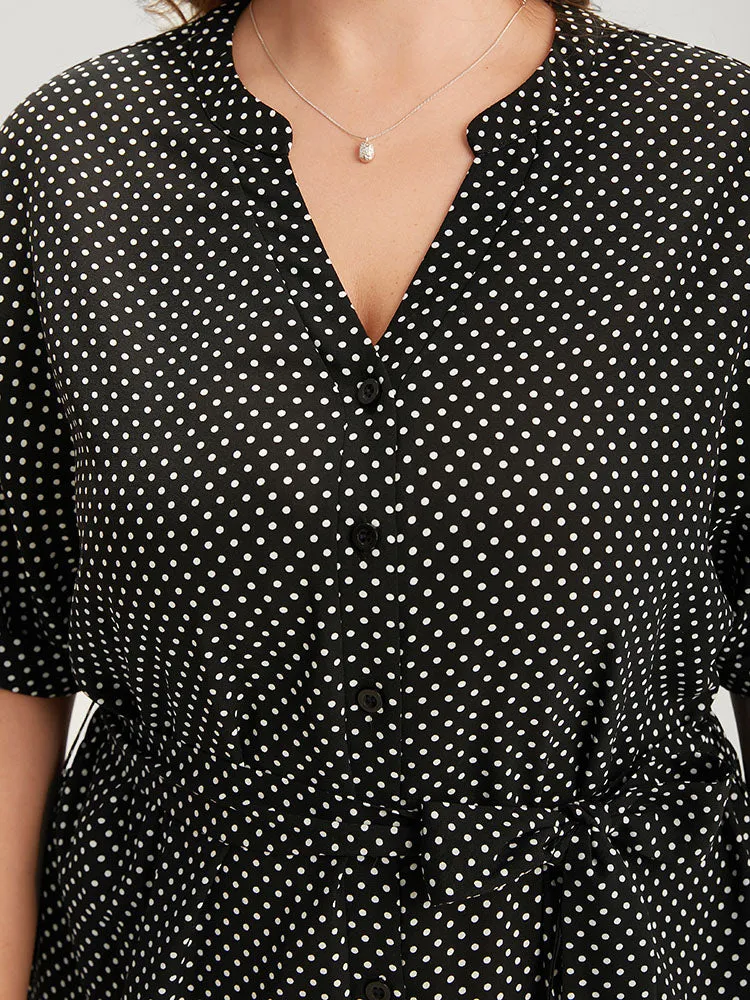 Polka Dot Notched Split Hem Button Through Roll Sleeve Dress sold by Bloomchic product image thumbnail 5