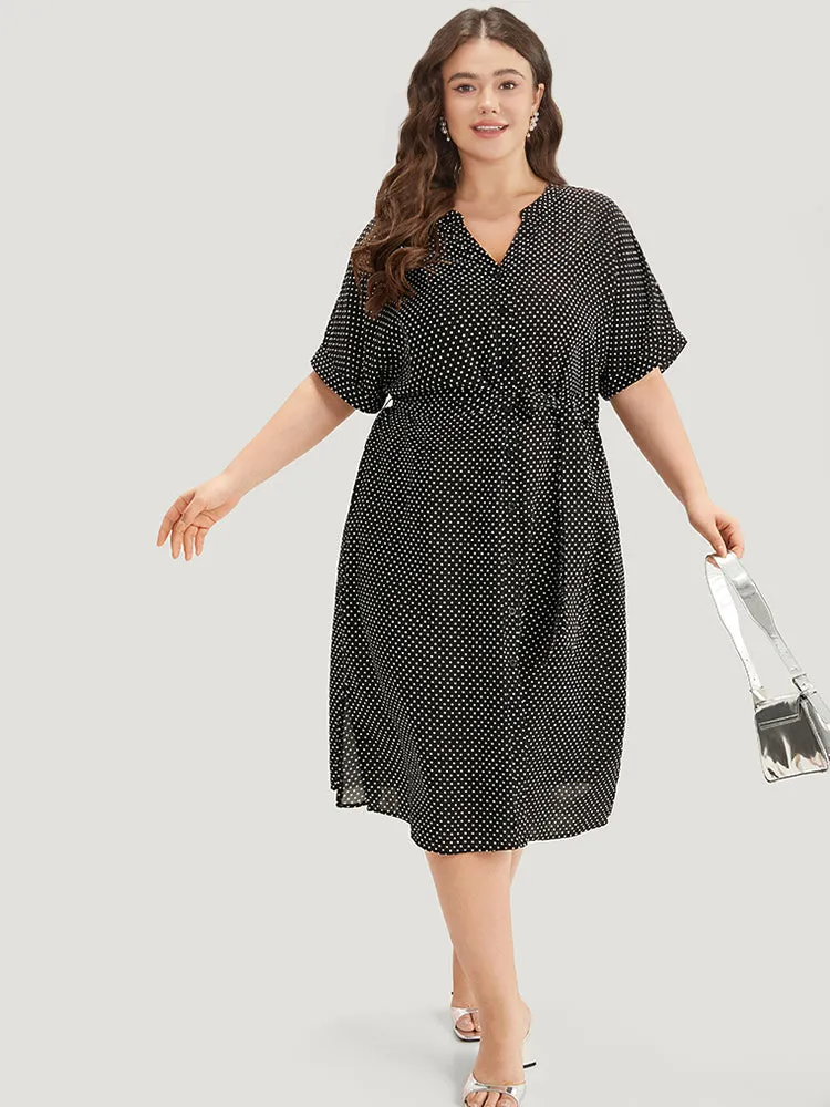 Polka Dot Notched Split Hem Button Through Roll Sleeve Dress sold by Bloomchic product image thumbnail 2