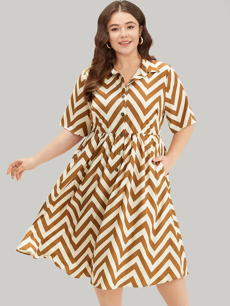 Geometric Print Shirt Collar Button Through Dress sold by Bloomchic