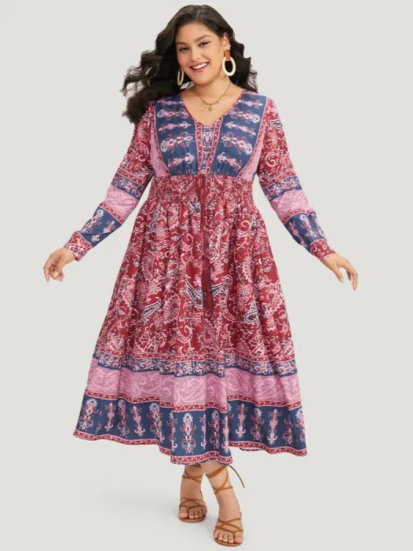Bandana Print Pocket Shirred Bowknot Dress sold by Bloomchic
