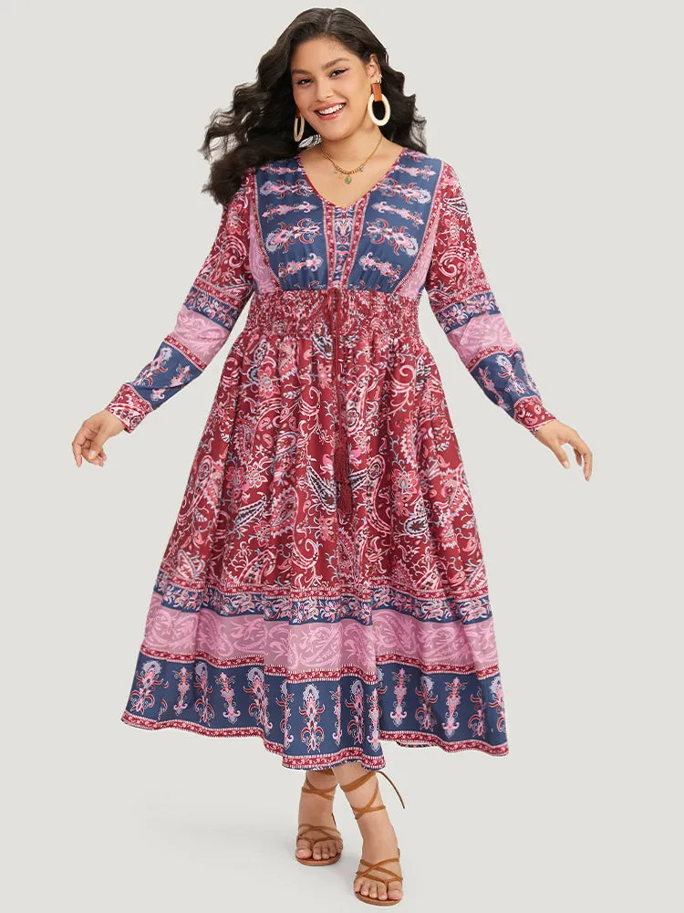 Bandana Print Pocket Shirred Bowknot Dress sold by Bloomchic