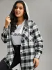 Plaid Patchwork Hooded Drawstring Button Through Jacket sold by Bloomchic