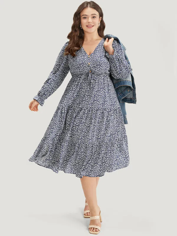 Ditsy Floral Pocket Button Detail Split Hem Dress sold by Bloomchic