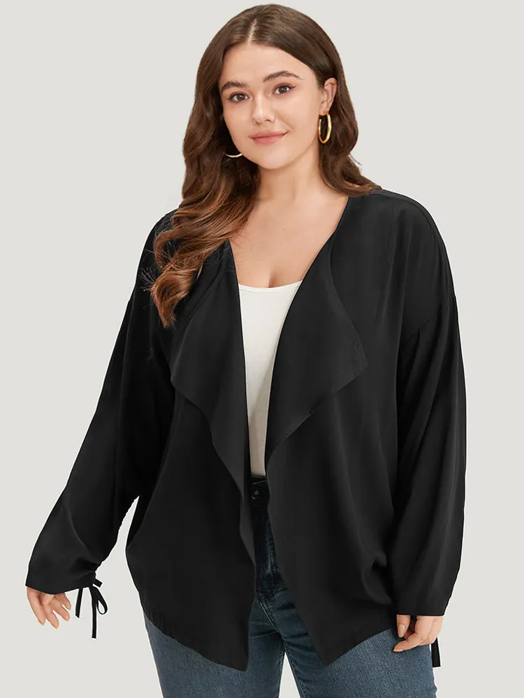 Plain Drawstring Asymmetrical Neck Kimono sold by Bloomchic