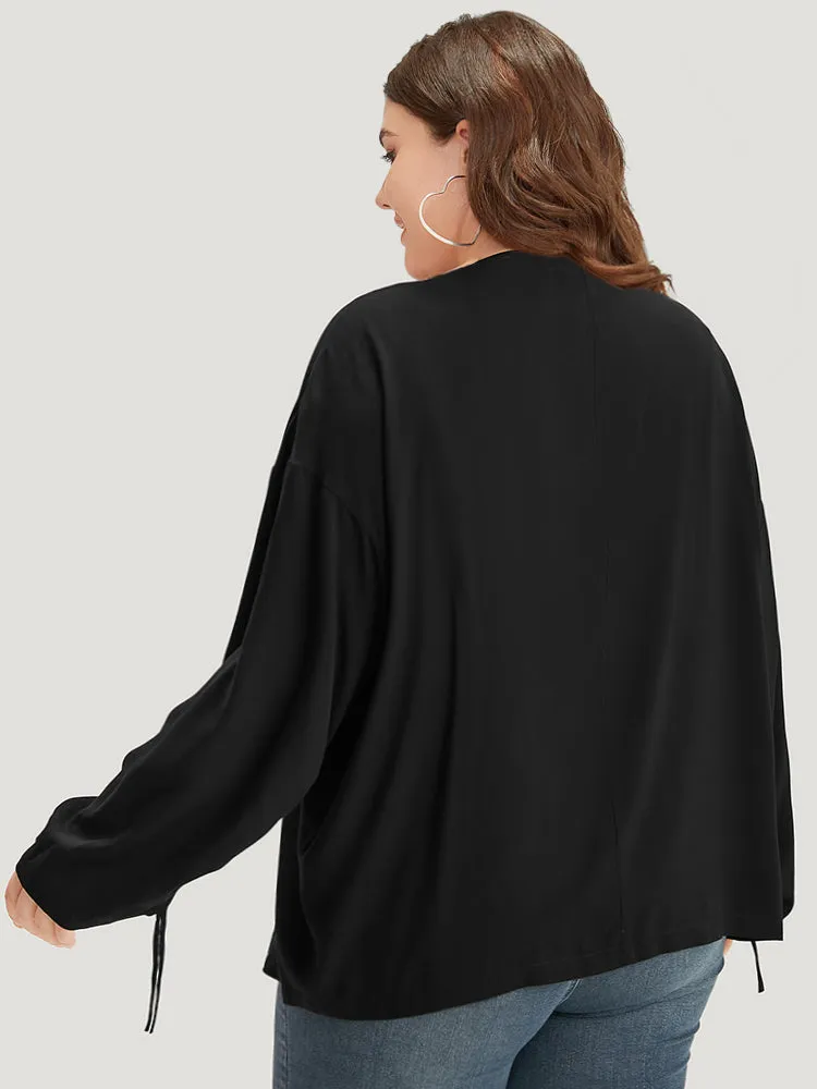 Plain Drawstring Asymmetrical Neck Kimono sold by Bloomchic product image thumbnail 5