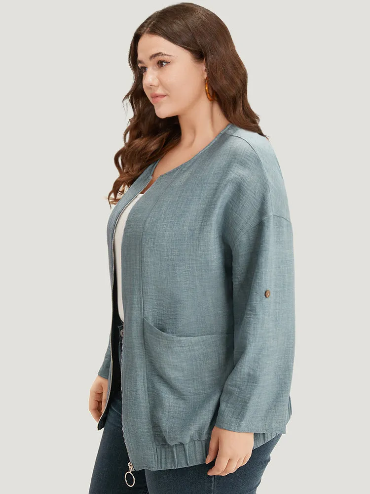Plain Pocket Zipper Tab Sleeve Jacket sold by Bloomchic product image thumbnail 5