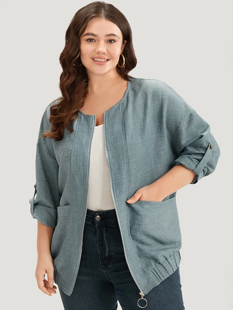 Plain Pocket Zipper Tab Sleeve Jacket sold by Bloomchic product image thumbnail 2