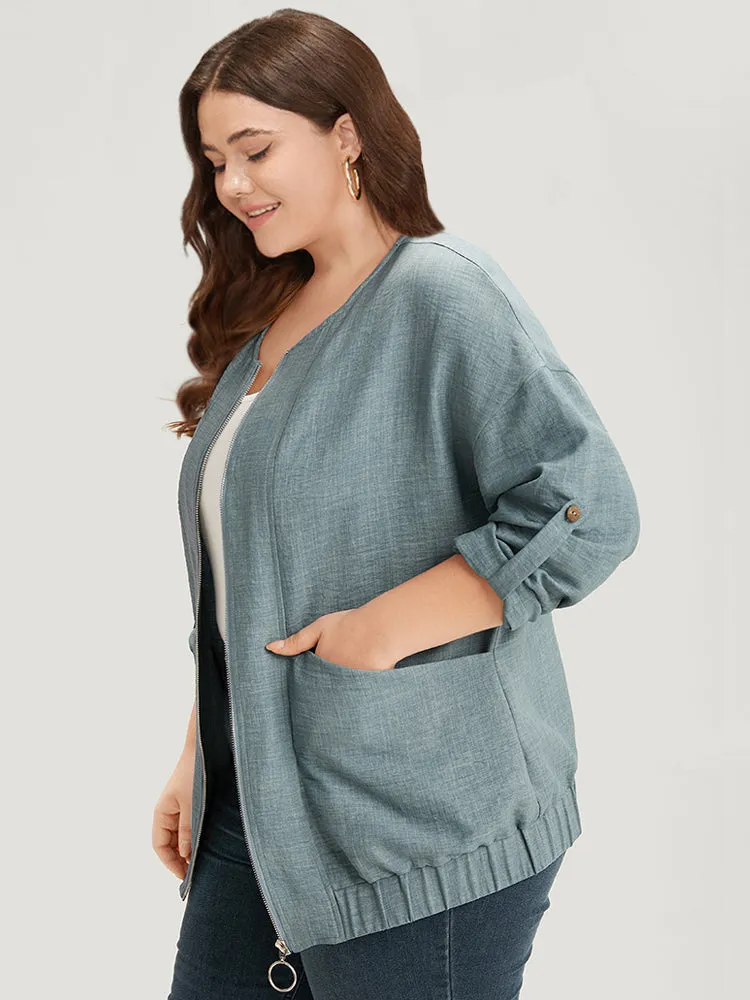 Plain Pocket Zipper Tab Sleeve Jacket sold by Bloomchic product image thumbnail 3