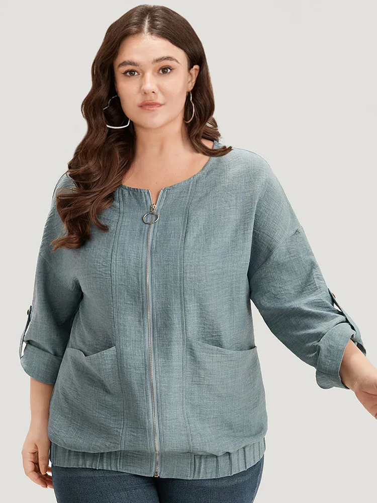 Plain Pocket Zipper Tab Sleeve Jacket sold by Bloomchic product image thumbnail 4