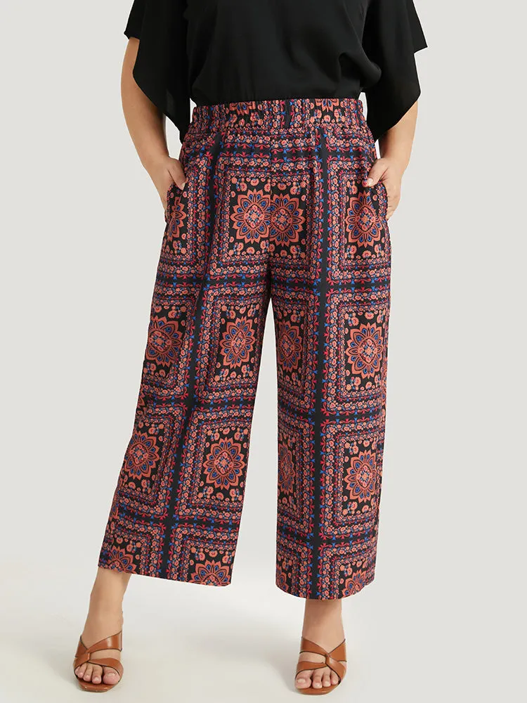 Scarf Print Pocket Elastic Waist Pants sold by Bloomchic