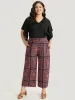 Scarf Print Pocket Elastic Waist Pants sold by Bloomchic