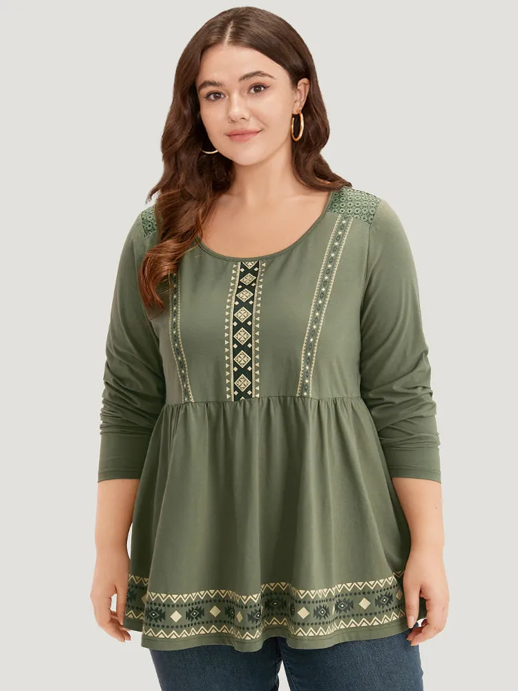 Boho Print Broderie Anglaise Gathered Crew Neck T-shirt sold by Bloomchic product image thumbnail 3