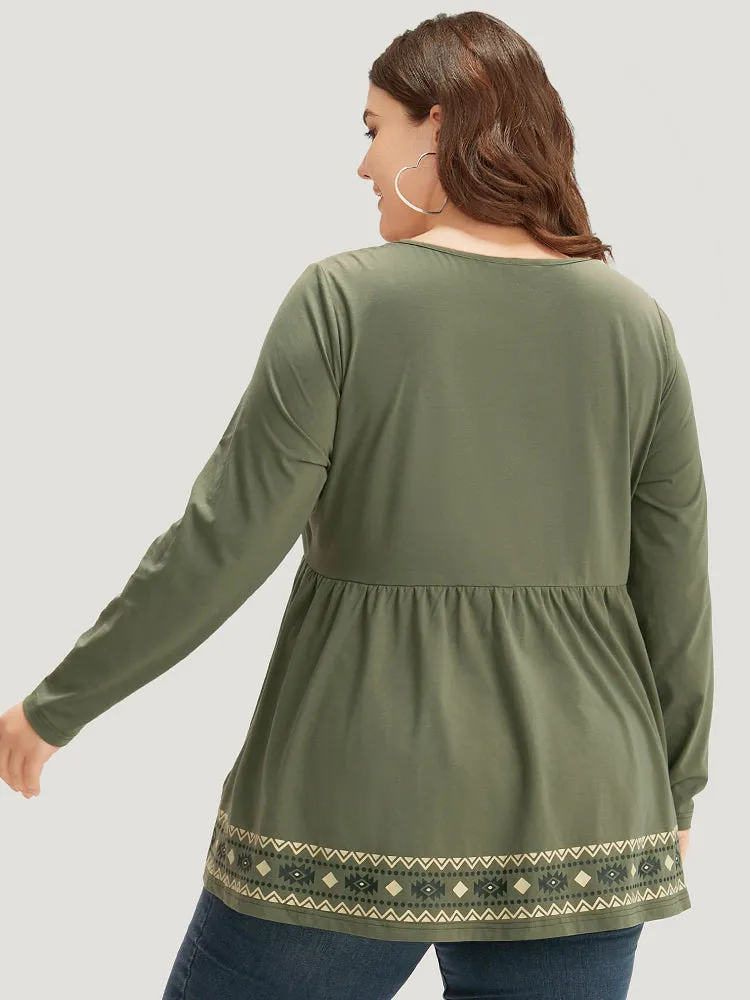 Boho Print Broderie Anglaise Gathered Crew Neck T-shirt sold by Bloomchic product image thumbnail 2