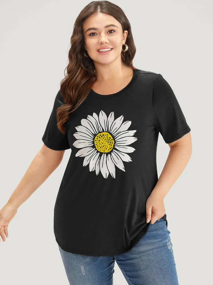 Floral Print Round Neck T-shirt sold by Bloomchic