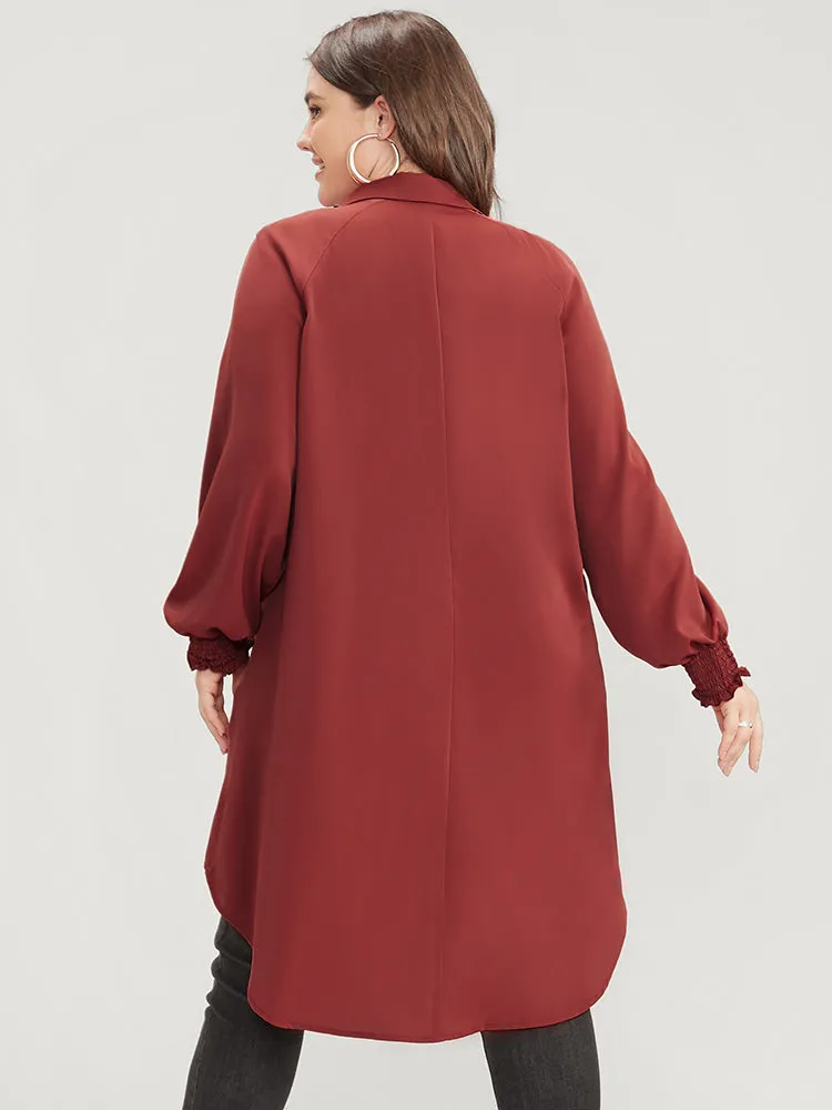 Solid Shirred Pocket Button Up High Low Hem Blouse sold by Bloomchic product image thumbnail 4