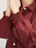 Solid Shirred Pocket Button Up High Low Hem Blouse sold by Bloomchic