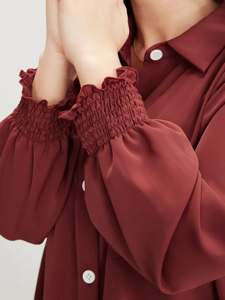 Solid Shirred Pocket Button Up High Low Hem Blouse sold by Bloomchic product image thumbnail 5