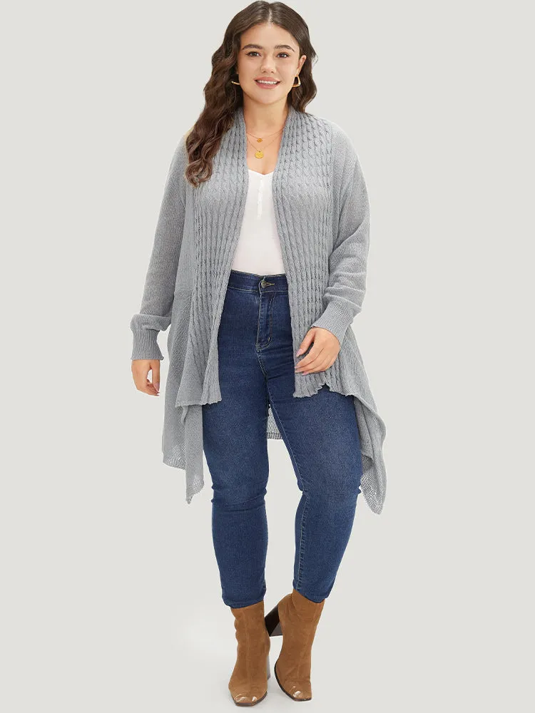 Cable Knit Open Front Asymmetrical Hem Cardigan sold by Bloomchic product image thumbnail 5