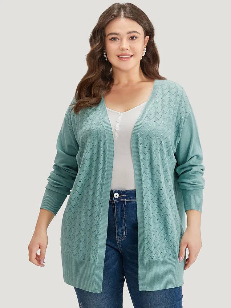 Supersoft Essentials Geometric Eyelet Open Front Cardigan sold by Bloomchic