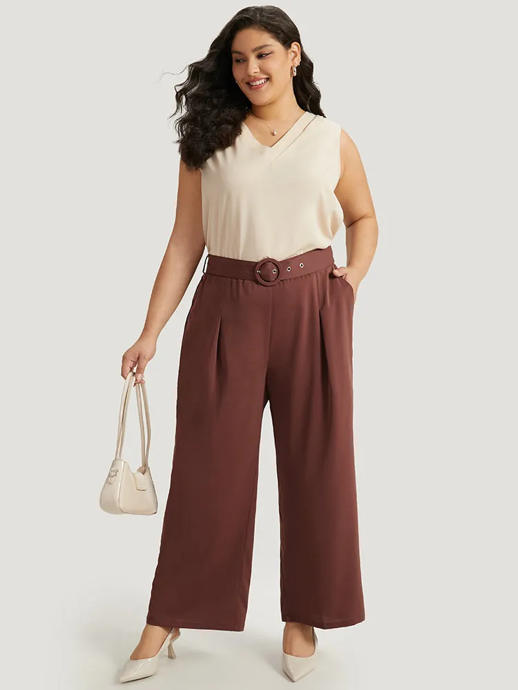 Anti-Wrinkle Belted Buckle Detail Woven Pants sold by Bloomchic product image thumbnail 2