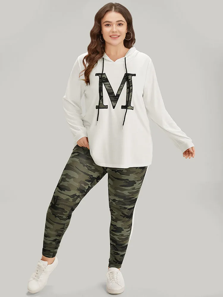 Letter Camo Hooded Drawstring T-shirt sold by Bloomchic product image thumbnail 3