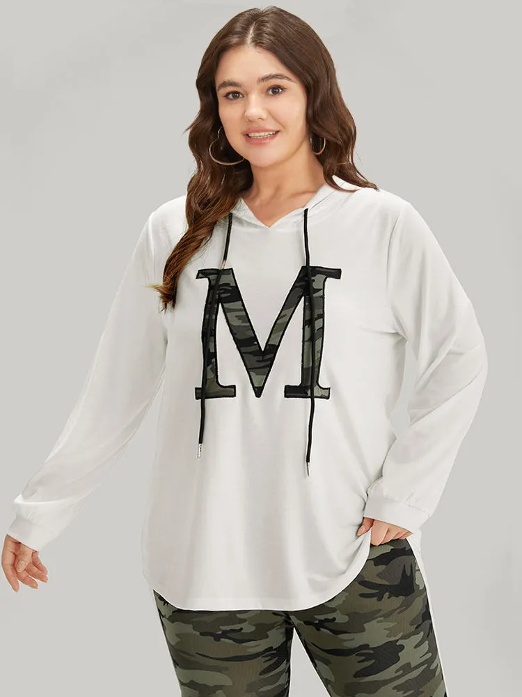 Letter Camo Hooded Drawstring T-shirt sold by Bloomchic