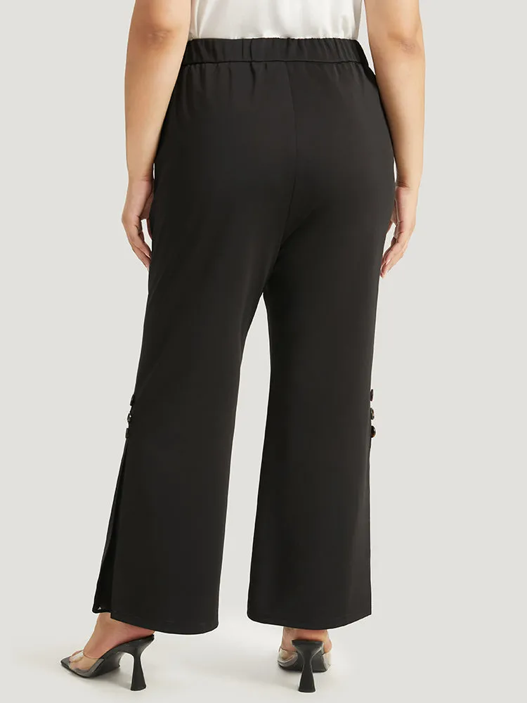 Plain Button Detail Elastic Waist Mesh Patchwork Pants sold by Bloomchic product image thumbnail 5