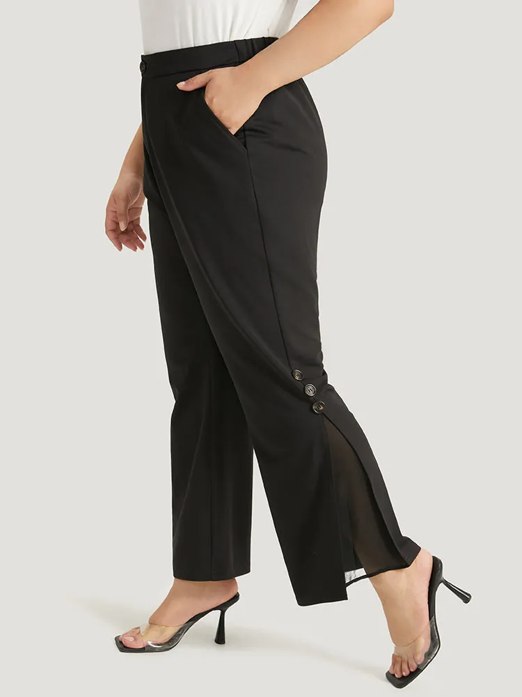 Plain Button Detail Elastic Waist Mesh Patchwork Pants sold by Bloomchic product image thumbnail 2