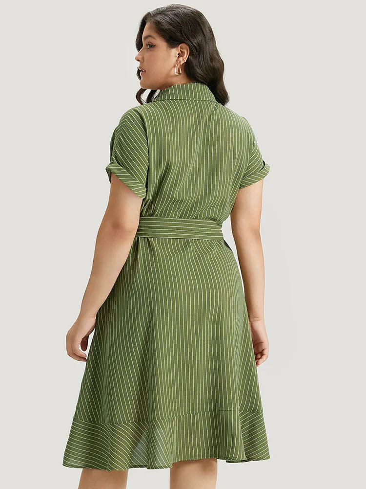 Suit Collar Ruffles Pocket Button Up Ties Batwing Sleeve Dress sold by Bloomchic product image thumbnail 4