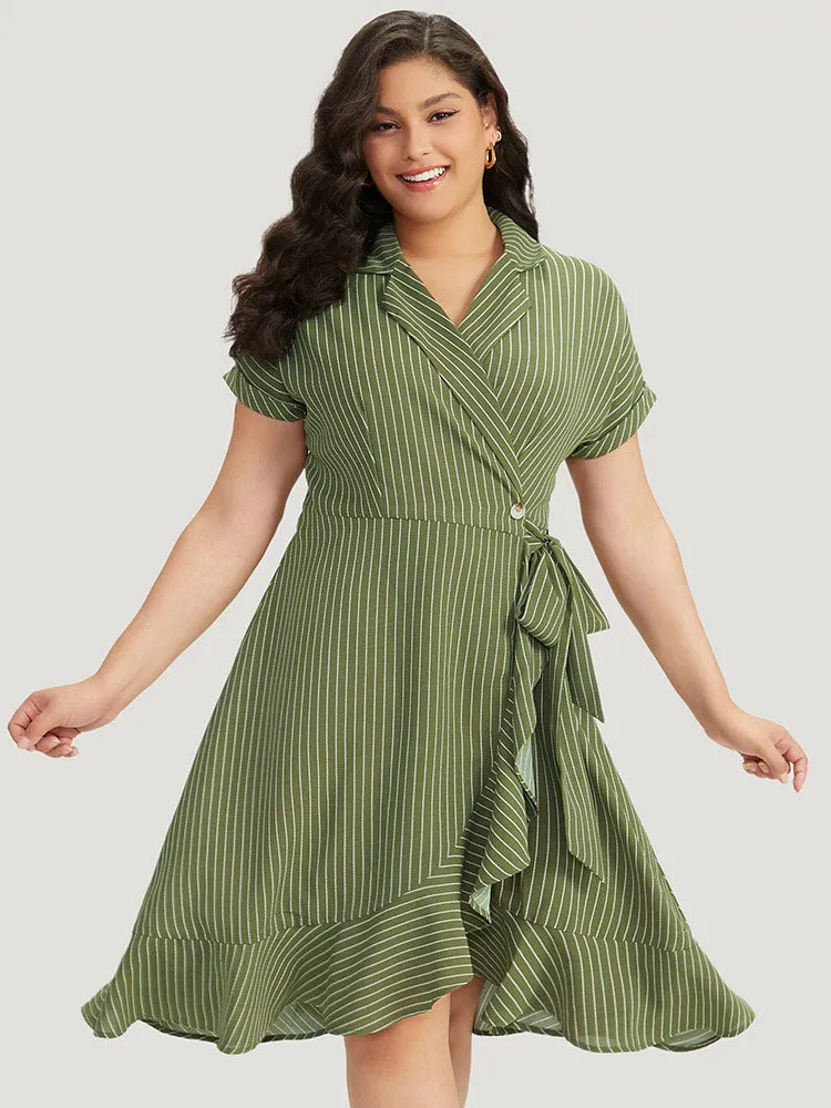 Suit Collar Ruffles Pocket Button Up Ties Batwing Sleeve Dress sold by Bloomchic product image thumbnail 5