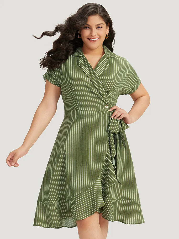 Suit Collar Ruffles Pocket Button Up Ties Batwing Sleeve Dress sold by Bloomchic product image thumbnail 2