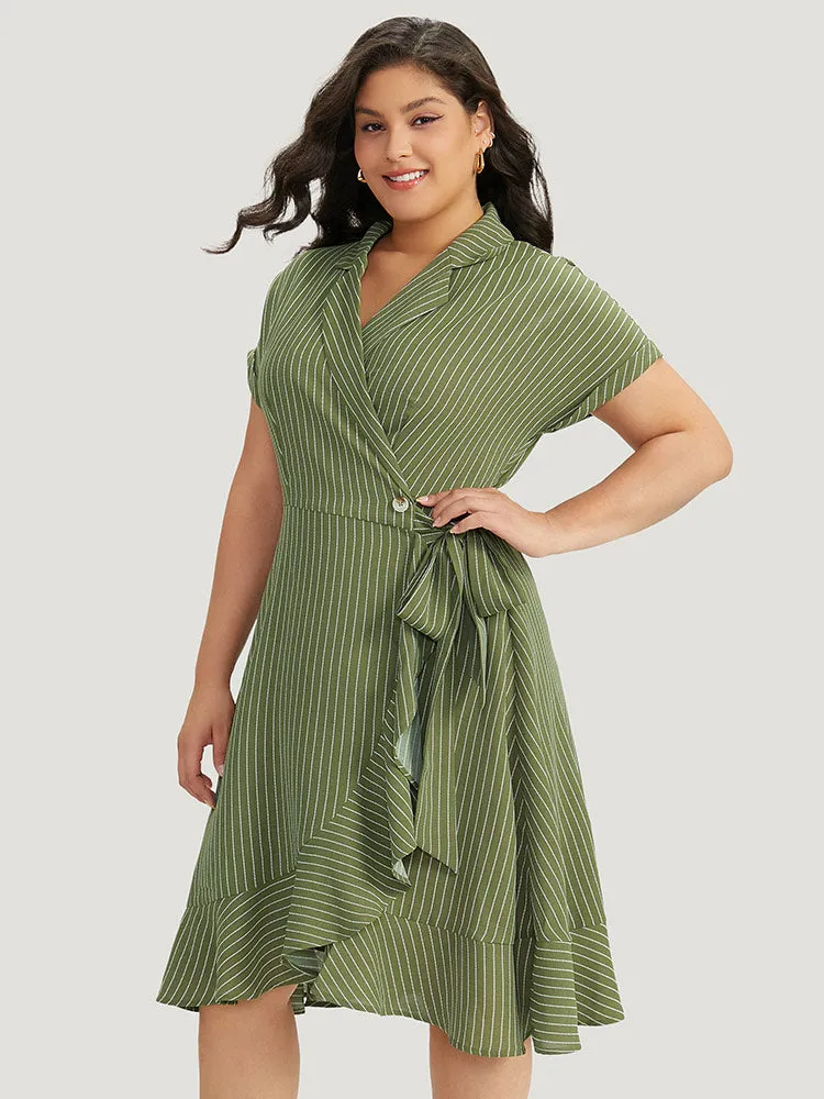 Suit Collar Ruffles Pocket Button Up Ties Batwing Sleeve Dress sold by Bloomchic product image thumbnail 3