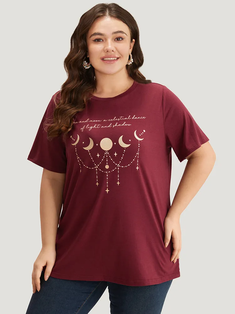 Moon & Star Print Round Neck T-shirt sold by Bloomchic