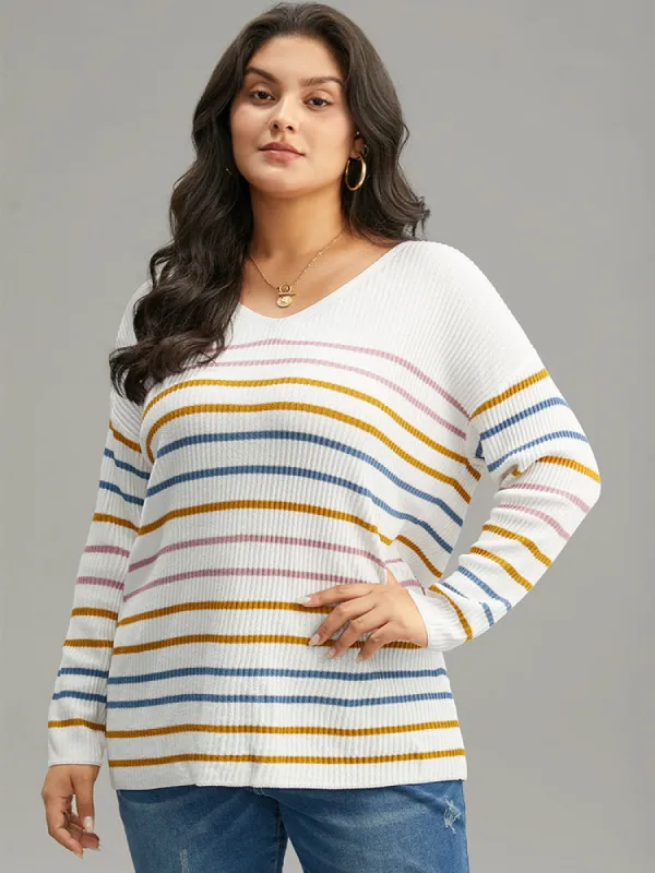 Colour Striped V Neck Back Cut Out Pullover sold by Bloomchic