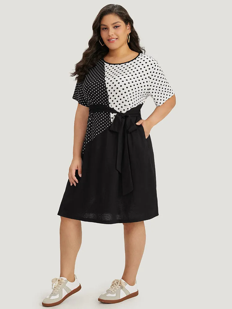 Supersoft Essentials Polka Dot Pocket Patchwork Belted Dress sold by Bloomchic product image thumbnail 5