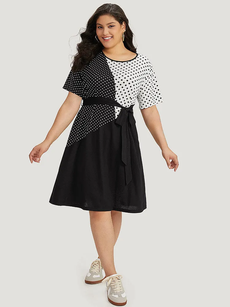 Supersoft Essentials Polka Dot Pocket Patchwork Belted Dress sold by Bloomchic product image thumbnail 2