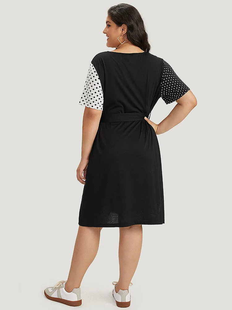 Supersoft Essentials Polka Dot Pocket Patchwork Belted Dress sold by Bloomchic product image thumbnail 4