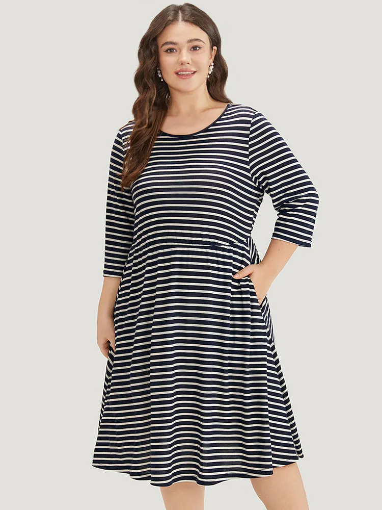 Striped Crew Neck Pocket Twist Back Dress sold by Bloomchic