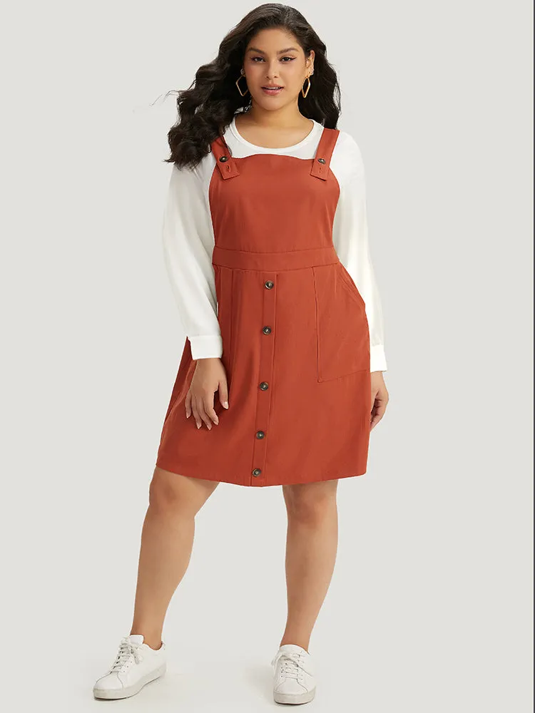 Plain Button Up Pocket Suspender Skirt sold by Bloomchic product image thumbnail 4