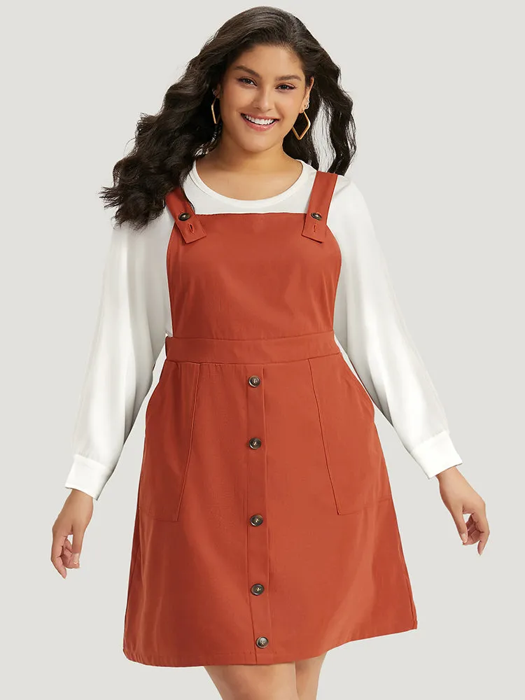 Plain Button Up Pocket Suspender Skirt sold by Bloomchic