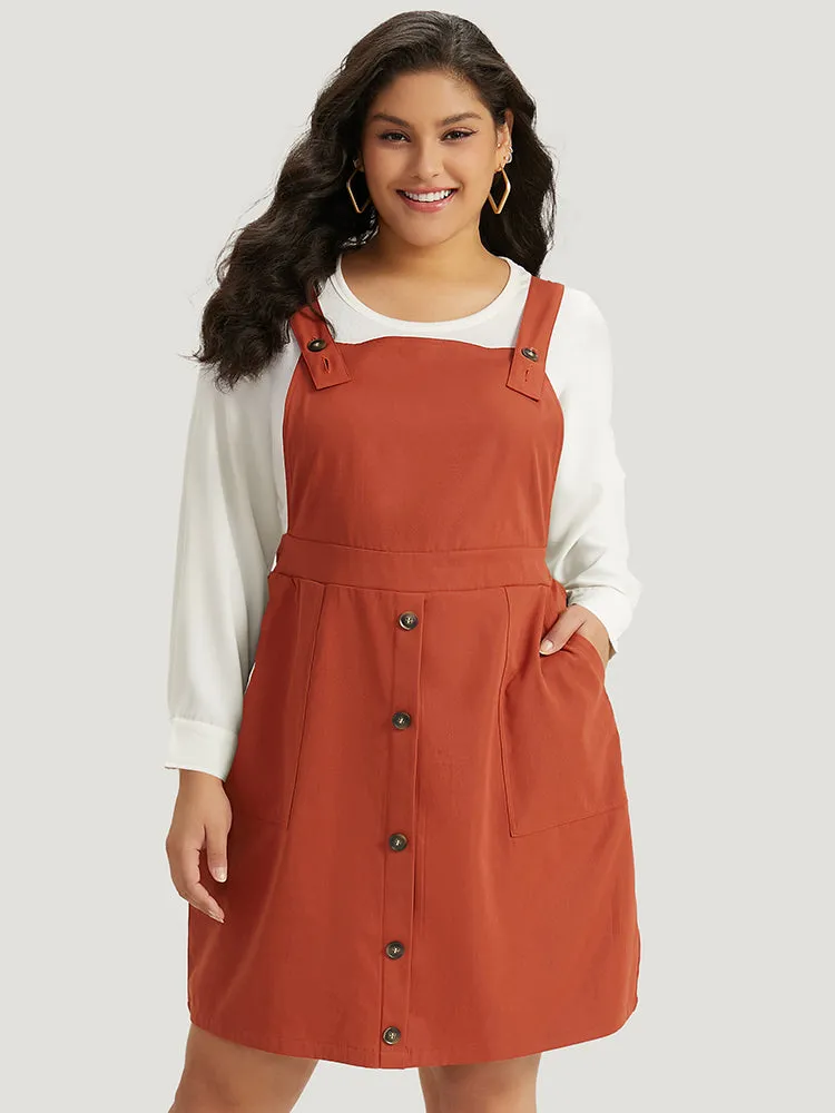 Plain Button Up Pocket Suspender Skirt sold by Bloomchic product image thumbnail 2