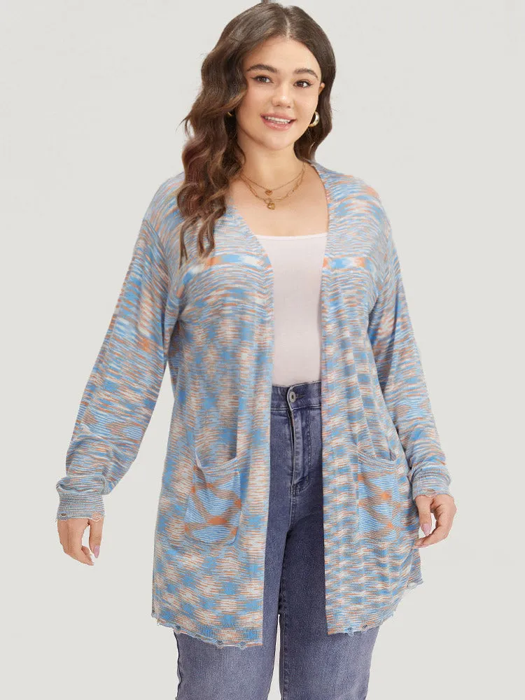 Ombre Pocket Open Front Ripped Hem Cardigan sold by Bloomchic